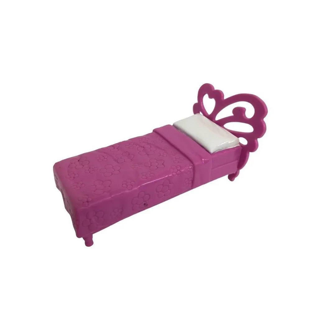 2002 Origin Dollhouse Miniature Plastic Bed Purple Heart Floral 3.5